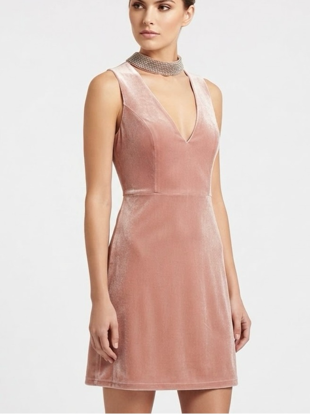 Forever 21 Pink Velvet Rhinestone Choker Mini Dress Junior’s Medium